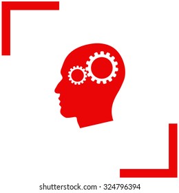 Pictograph of gear in head vector icon.