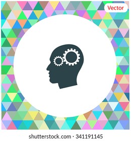 Pictograph of gear in head vector icon.