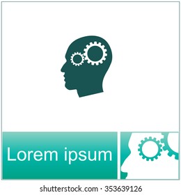 Pictograph of gear in head vector icon.