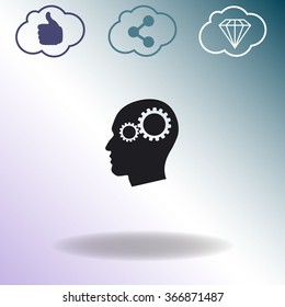 Pictograph of gear in head vector icon.