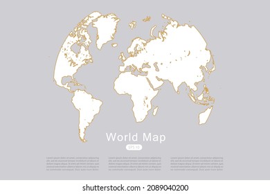 Pictograma de globo Mapa - Mapa Mundial Plantilla vectorial internacional con color blanco y diseño gráfico de contorno de oro delgado aislado en fondo gris para infografía - Ilustraciones vectoriales 10