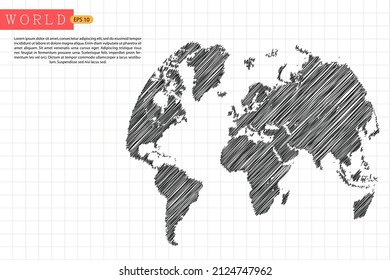 Pictograph of globe Map - World Map International vector template with black outline graphic sketch and old school style isolated on white grid background - Vector illustration eps 10