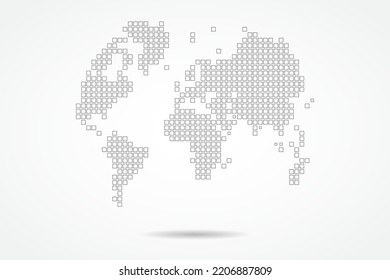 Pictograph of globe Map - World map vector template with square pixel thin black and outline sketch style isolated on white background for education, infographic, design - Vector illustration eps 10