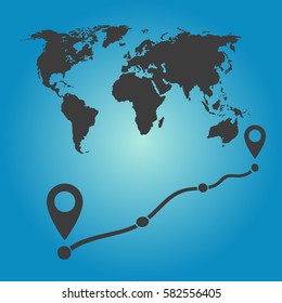 Pictograph of gps world map. Flat vector illustration in black on white background.