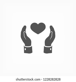 Pictograph of heart in hand icon. Vector  Eps 10 