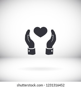 Pictograph of heart in hand icon. Vector  Eps 10 
