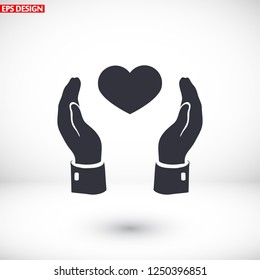 Pictograph of heart in hand icon. Vector  Eps 10 