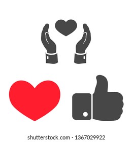 Pictograph of heart in hand icon. Vector  Eps 10 