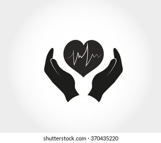 Pictograph of heart in hand. Vector