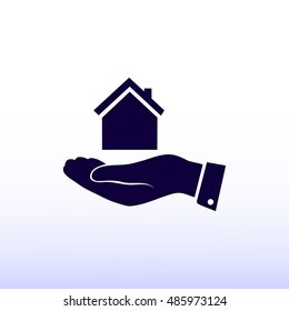 Pictograph of home in hand, vector best flat icon, EPS