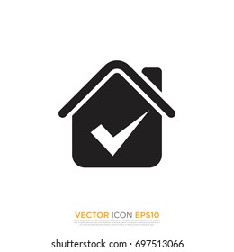 Pictograph of house with check mark for template logo, icon, and identity vector designs