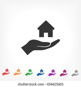 Pictograph of House in hand. Vector icon 10 EPS