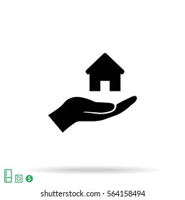 Pictograph of House in hand. Vector icon 10 EPS