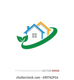 Pictograph of house with leaf ecology for icon, logo and identity designs