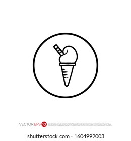 Pictograph of Ice Cream in outline for template logo, icon, identity vector designs, and graphic resources.