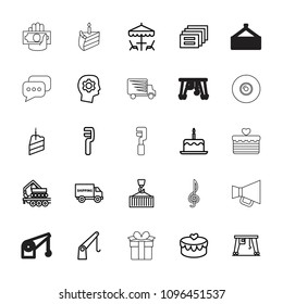 Pictograph icon. collection of 25 pictograph outline icons such as cake with one candle, clamp, gear in head, cargo crane. editable pictograph icons for web and mobile.