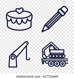 Pictograph icons set. set of 4 pictograph outline icons such as cargo crane, heart lock