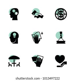 Pictograph icons. vector collection filled pictograph icons set.. includes symbols such as wiping, wipe, idea, crane, care, gear brain. use for web, mobile and ui design.