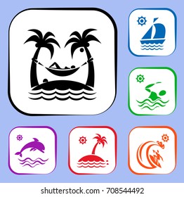 Pictograph of the island with palm trees and a hammock