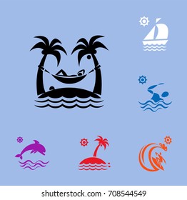 Pictograph of the island with palm trees and a hammock