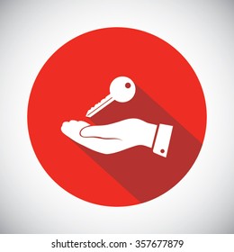 Pictograph of key icon in hand