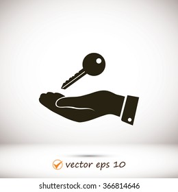 Pictograph of key icon in hand