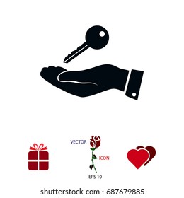 Pictograph of key icon in hand, vector best flat icon, EPS