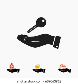 Pictograph of key icon in hand, vector best flat icon, EPS