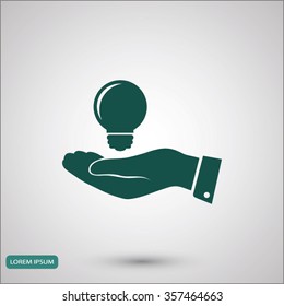 Pictograph of light bulb icon in hand