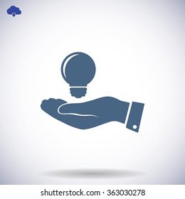 Pictograph of light bulb icon in hand