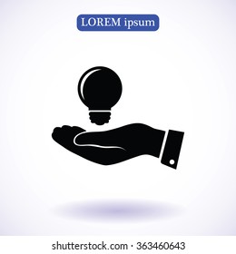 Pictograph of light bulb icon in hand