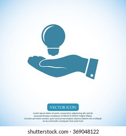 Pictograph of light bulb icon in hand