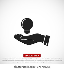 Pictograph of light bulb icon in hand