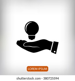 Pictograph of light bulb icon in hand