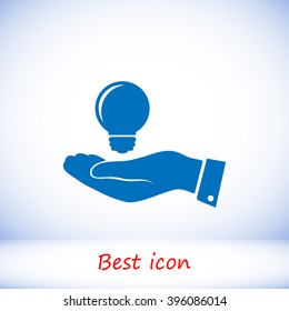 Pictograph of light bulb icon in hand