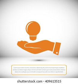 Pictograph of light bulb icon in hand