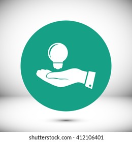 Pictograph of light bulb icon in hand