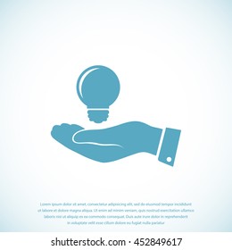 Pictograph of light bulb icon in hand