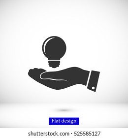 Pictograph of light bulb icon in hand, vector best flat icon, EPS