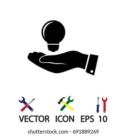 Pictograph of light bulb icon in hand, vector best flat icon, EPS