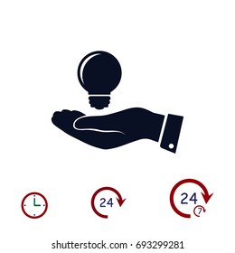 Pictograph of light bulb icon in hand, vector best flat icon, EPS