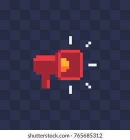 Pictograph of megaphone. Pixel art icon. Vector bullhorn symbol. Flat style. Isolated abstract illustration.