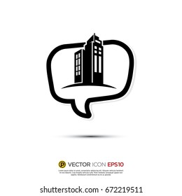 Pictograph of Message and chat about building, property investment and real estate for icon, logo and identity designs. 