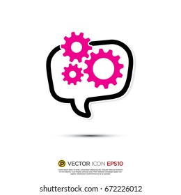 Pictograph of Message and chat about gear, team work, process, for icon, logo and identity designs. neon color