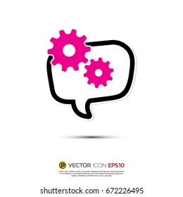 Pictograph of Message and chat about gear, team work, process, for icon, logo and identity designs. neon color