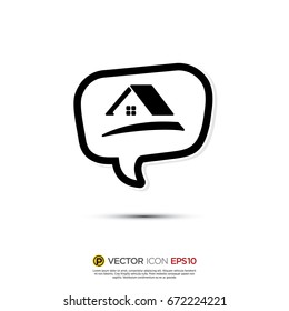 Pictograph of Message and chat about house, building, property investment and real estate for icon, logo and identity designs. 