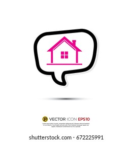 Pictograph of Message and chat about house, building, property investment and real estate for icon, logo and identity designs. neon color
