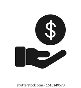 Pictograph of money in hand. Hand with dollars vector icon