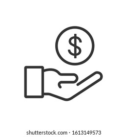 Pictograph of money in hand. Hand with dollars vector icon