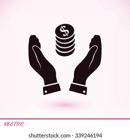 Pictograph of money in hand icon
